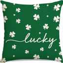 RABUSOFA St.Patrick's Day Pillow Covers 16x16 Inch,Lucky Shamrock Decorations Holiday Spring Decorative Pillow Case Decor for Sofa Couch Green and White (16" x 16" (Pack of 1))