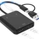 2 x Herfair Splitter for Dual Monitors Extended Display 1 in 2 Out USB to HDMI VGA External Graphics Card Support Windows MacOS System Simultaneously Output 2 Screens, Driver Install Needed