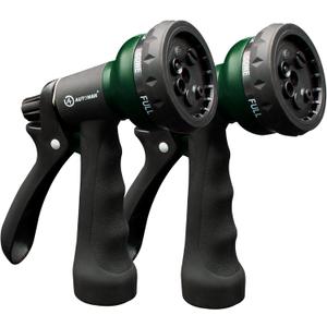 AUTOMAN Garden Hose Nozzle 2PK, ABS Water Spray Nozzle with 7 Adjustable Patterns, Slip Resistant for Watering Plants, Lawn, Garden, Washing Cars, Cleaning, Showering Pets & Outdoor Fun (Dark Green 2)