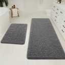 LOCHAS Bathroom Rugs Sets 2 Piece, 20 x 32 Plus 24 x 60 Inches Thick Non Slip Bath Rug Set, Absorbent Soft Chenille Bath Rug, Machine Washable Quick Dry Bath Mat for Bathroom Floor, Grey