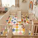 jinchan Macy 8x10 Kids Area Rug for Classroom Modern Colorful Nursery Rug Checkered Diamond Play Mat Washable Soft Non Slip Carpet for Playroom Living Room Bedroom Daycare Circus on Cream