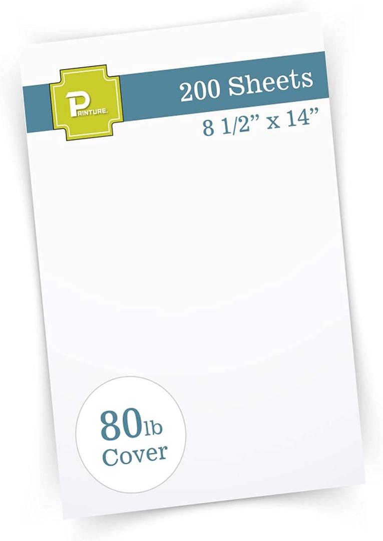 Printure Pure White Legal Size Cardstock (8 1/2 X 14) - Heavyweight 80lb Cover - Great for Menu Paper, Documents, & Programs (200 Sheets)