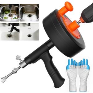 Drain Auger, 25FT Snake Drain Hair Removal Tool, Drill Powered and Manual Drain Cleaner Tool with Drill Adapter & Gloves, for Bathroom Sink, Shower Drain, Tub, Kitchen Sink, Household Plumbing