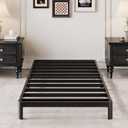 7 Inch Low Twin Bed Frames with Rounded Corner Legs, 1000 LBS Heavy Duty Metal Slats Support Twin Platform Bed Frame No Box Spring Needed, Easy Assembly 74.6"L x 37.6"W x 7"H, Black