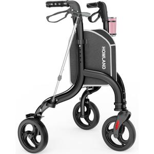3 Wheel Walkers for Seniors, FSA/HSA Eligible Foldable Wheeled Rollator with Cane Hold and Cup Hold, Lightweight Three Wheel Rolling Walker Height Adjustable for Seniors (Black)