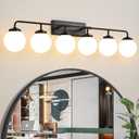 Bathroom Light Fixtures Over Mirror, 6-Light Matte Black Vanity Lighting with Milk White Glass Globe Shades Modern Wall Sconce, 6lights-45.3in