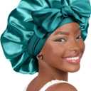 YANIBEST Adjustable Satin Bonnet for Sleeping Women Double Layer Hair Wrap Reduce Friction Prevent Frizz Natural Curly Hair (Large, Blue Zircon)