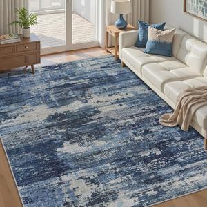 Area Rug Living Room Rugs: 5x8 Rug for Bedroom Machine Washable with Non Slip Backing Non Shedding Abstract Stain Resistant Large Carpet for Dining Room Nursery Home Office - Beige/Blue