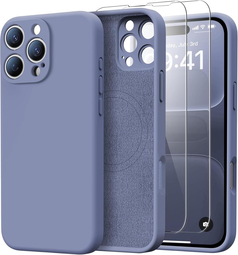 for iPhone 16 Pro Max Case with 2 Screen Protectors - Compatible with Magsafe - Upgraded Camera Protection - Liquid Silicone Protective Phone Case 6.9" for Men, Women,Girls - Ash Grey