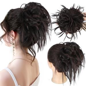 HMD Tousled Updo Messy Bun Hair Piece Hair Extension Ponytail With Elastic Rubber Band Updo Bun Synthetic Hairpieces for Women (Dark Chocolate Brown)