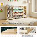 EXPERLAM 3-in-1 Toy Storage Organizer, Stuffed Animal Holder & 3-Tier Bookcase, Solid Wood Toy Organizer with 12 Storage Bins, Space-Saving Toy & Book Shelf for Kids Rooms, Bedroom, Playroom, Multi