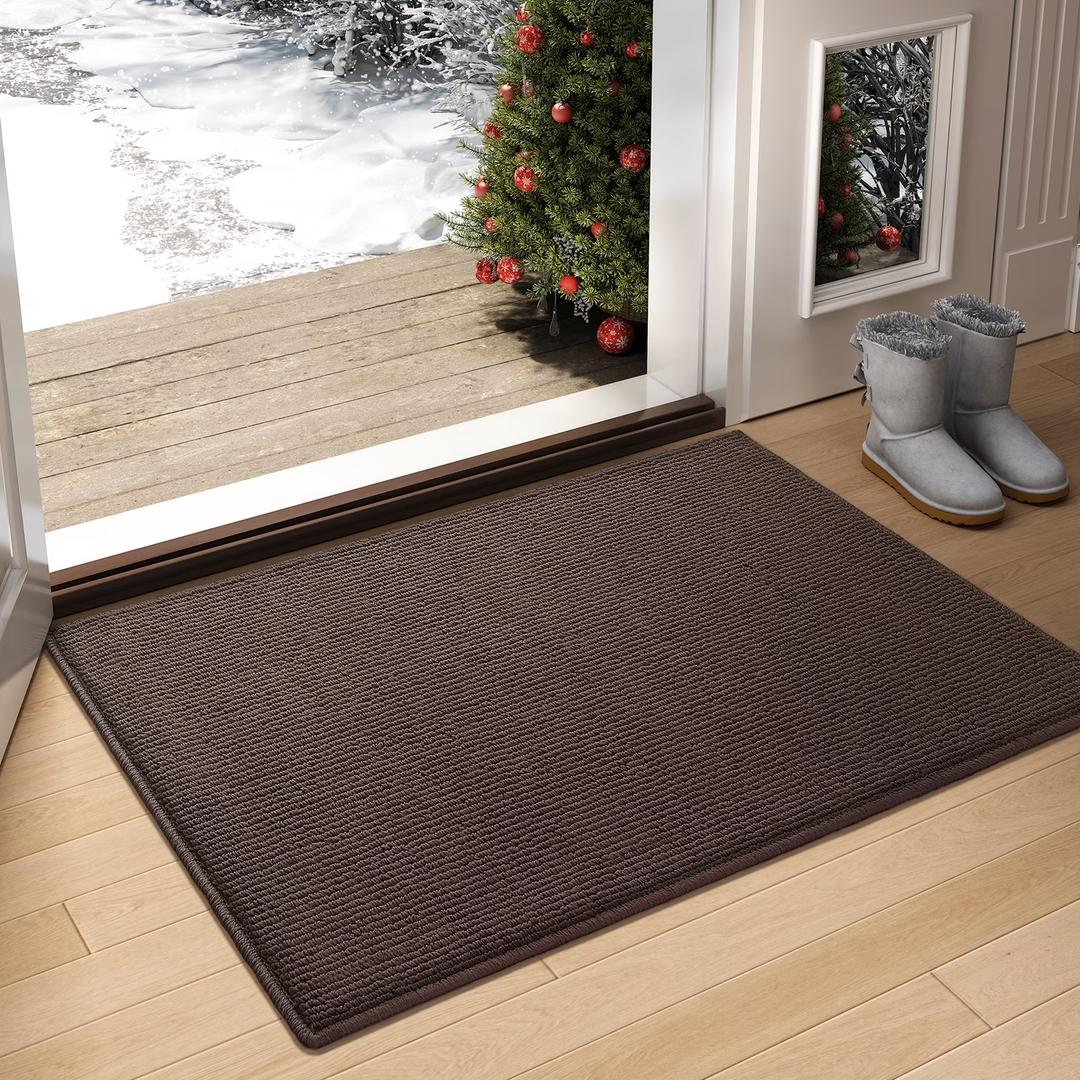 Color&Geometry Front Door Mat Indoor Entrance, 19.5"x35.5" Standard-Sized Inside Doormat for Entryway Non Slip, Dirt Trapper Absorbent Entry Rug Washable, Brown (Rolled-up NO Creases)
