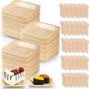 300 Pcs Disposable Palm Leaf Bowls, Square Bamboo Appetizer Plates, Compostable Wood Plates with Bamboo Forks for Birthday Wedding Party, Dessert, Catering and Home Use (4.4 x 4.4x0.5 Inch)