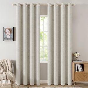 MIULEE Linen Texture 90 Inches Curtains for Bedroom Light Cream 100% Blackout Thermal Insulated Linen Curtains Grommet Room Darkening Drapes for Living Room Nursery 52x90 Inch (2 Panels)