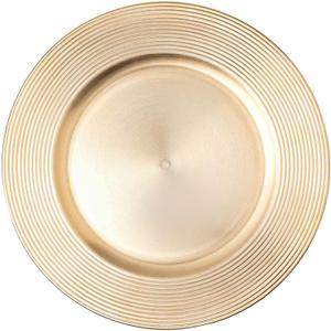 Simply Elegant Concentric Circles Edge Plastic Charger Plate | Service Plate for Parties, Dinner, Weddings, Quinceaneras and Events | 13 inch Diameter | Gold- Gloss Finish | Set of 6