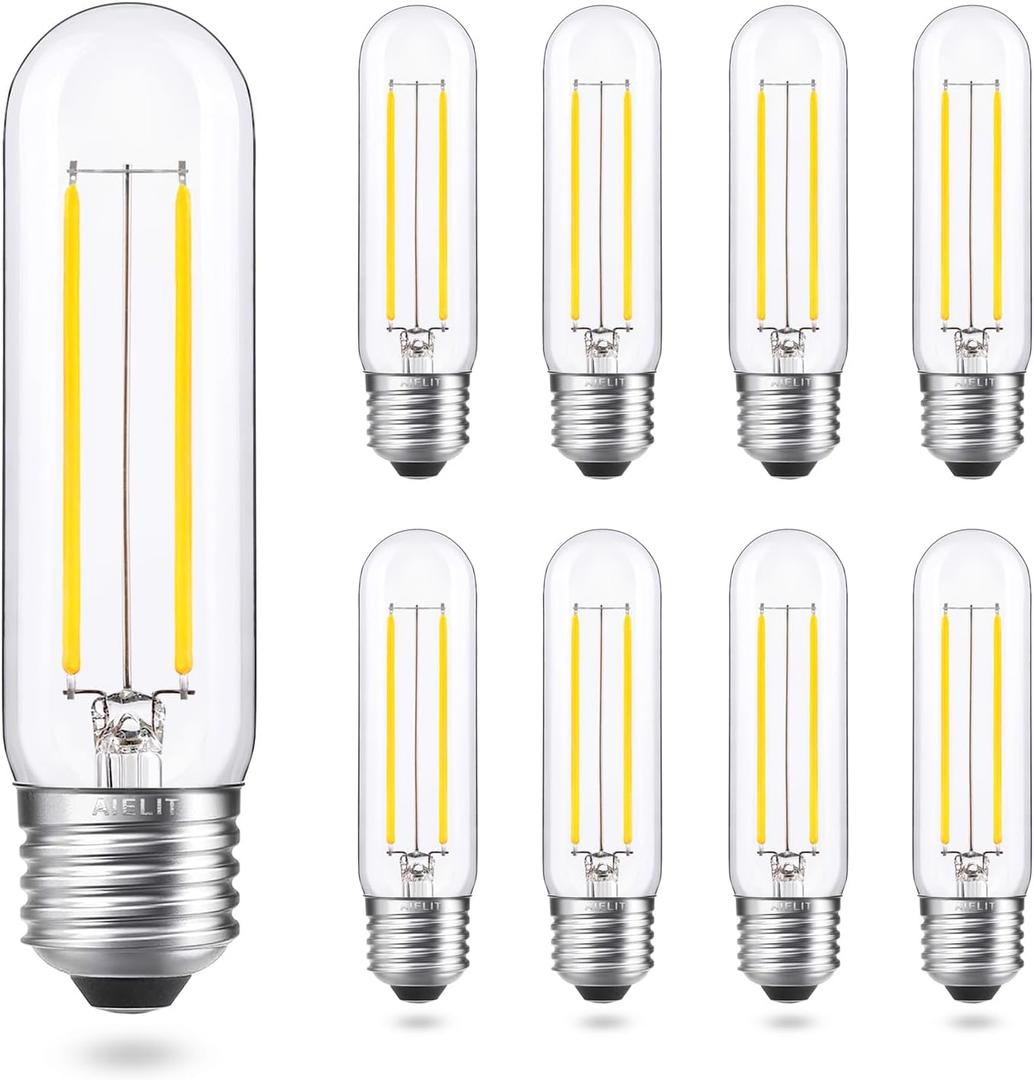 Dimmable T10 LED Bulbs, 5000K Daylight T30 LED Tubular Edison Light Bulbs 2W Tube Vintage Led Bulbs 25 Watt Equivalent, E26 Medium Base 200LM, Clear Glass Cover, 8-Pack