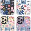 3 x for iPhone 14 Pro Case, Vintage Coastal Collage Pattern with Shells & Teacups, Military-Grade Drop Protection, Glossy Elegant Soft Slim TPU Protective & Camera Protection for Girls (SunflowerCut)