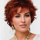 TISHINING Short Ombre Copper Pixie Cut Wigs for White Women Layered Copper Mixed Auburn Curly Wig with Bangs Natural Looking Synthetic Daily Party Wig