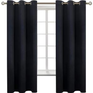 BGment Black Blackout Curtains for Bedroom 63 Inches Long, Black Out Room Darkening Light Blocking Thermal Insulated Grommet Window Drapes for Summer Heat, Each Panel 42 Inch Wide