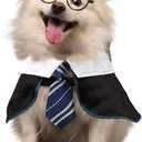 Dog Halloween Costume Pet Wizard Shirt Funny Cat Clothes for Dogs Cats Clothing with Glasses (Large,Blue) (Large(Neck:21"))