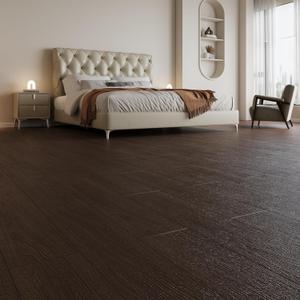 Dark Brown Wood Look Peel and Stick Vinyl Floor, 18 Sq.Ft, 12 Pack, 36 x 6 inch Planks for Bedroom, Kitchen, Living Room, RV