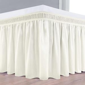 Full-Ivory Solid Wrap Around Bed Skirt for with Adjustable Elastic Belt, 100% Organic Cotton Dust Ruffles Soft and Silky Easy Fits Up to 16" Drop Length Bed Frame Cover 600 Thread Count