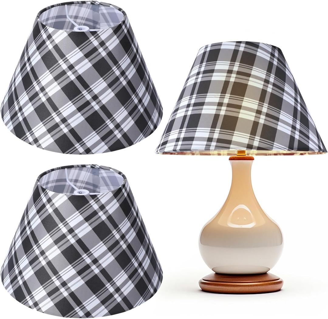 Glooglitter 2 Pcs Christmas Lamp Shades Set 5" Top x 10" Bottom x 6.5" High (Spider) Black Plaid Christmas Lamp Shade for Xmas Holiday Table Decor Supply