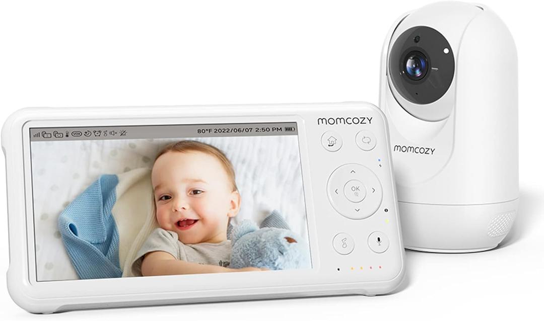 Momcozy Video Baby Monitor, 1080P 5" HD Baby Monitor with Camera & Wall Mount, Infrared Night Vision, 5000mAh Battery, 2Way Audio, Temperature Sensor, Lullabies, 960ft Range, Ideal for New Moms, BM01