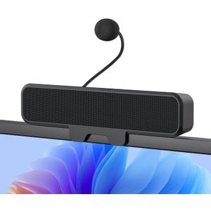 INGA Computer Speakers with Detachable Mic, Plug and Play Desktop Speakers, One-Touch Mute Microphone, Stereo & Bass, Easily Clamps to Monitor, Compatible with PC, MAC, Laptop (Black)