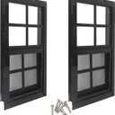 Yuzzy 12" x 18" Shed Windows with Tempered Glass and Fiberglass Screen, 2 Pack Small Sliding Windows for Shed, Chicken Coop, Playhouse, Household, Garage, Barns (Black)