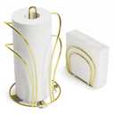 SZQINJI Paper Towel Holder Countertop, Gold Paper Towel Roll Holder with Weighted Base 4 Suction Cups and Paper Napkin Holder Set, Standing Paper Towel Holder for Kitchen Dining Table Picnic