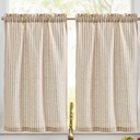 jinchan Linen Pinch Pleated Kitchen Curtains 36 Inch 2 Panels, Natural Linen Tier Curtains Back Tab Beige Farmhouse Cafe, Light Filtering Small Window Drapes for Bathroom Laundry Room Off White