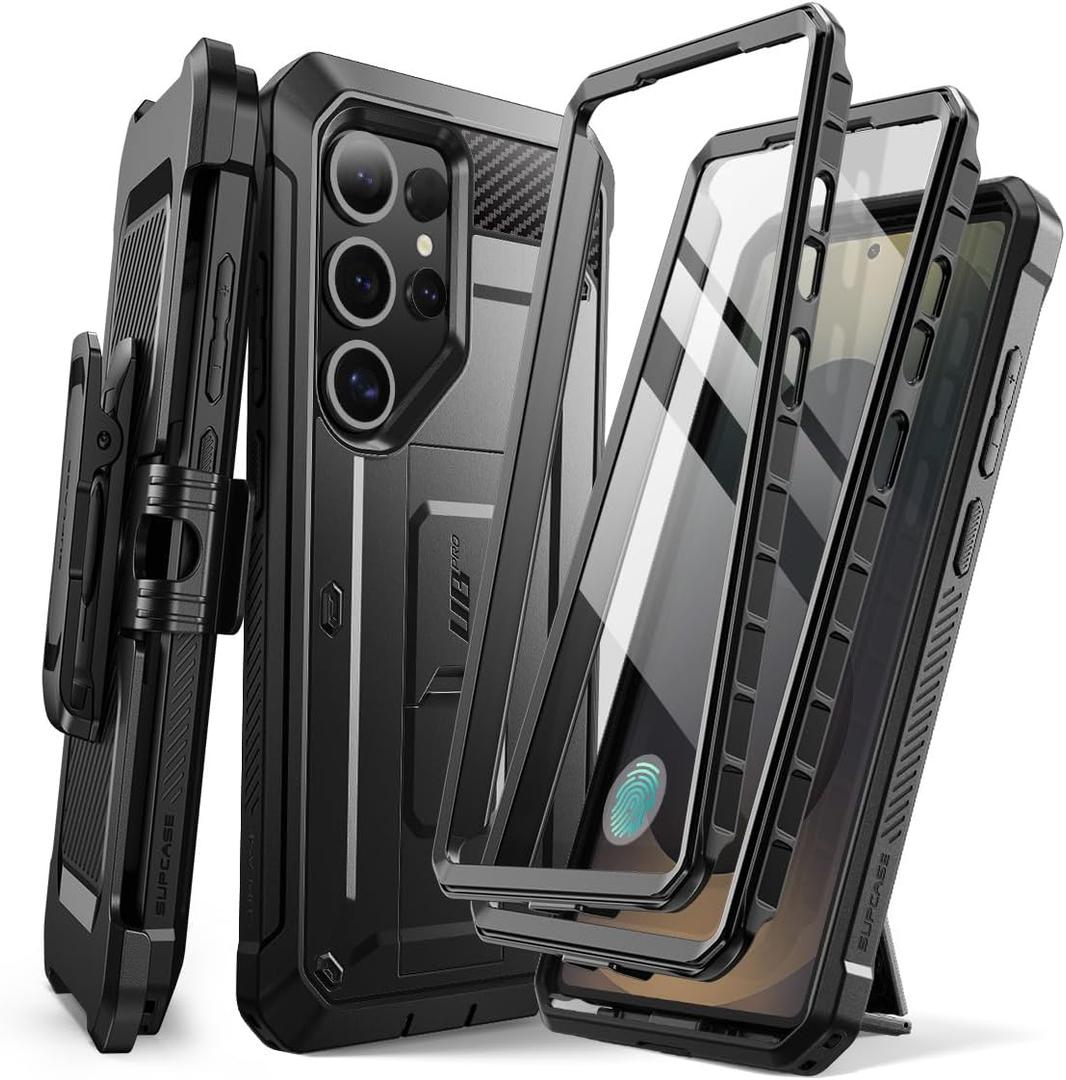 SUPCASE for Samsung Galaxy S25 Ultra Case with Stand (Unicorn Beetle Pro), [2 Front Frames] [Built-in Screen Protector & Belt-Clip] Military-Grade Protection Phone Case for S25 Ultra 6.9 Inch, Black (Black)