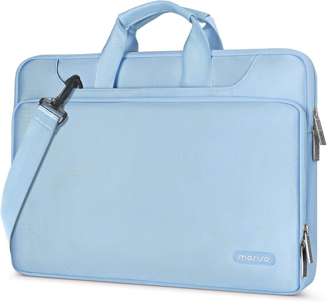 MOSISO 360 Protective Laptop Bag 15.6 inch, 15-16 inch Computer Bag Compatible with MacBook Air 15 inch/Pro 16 inch, HP,Dell,Lenovo,Asus,Notebook, Laptop Carrying Case with Strap&Handle, Airy Blue