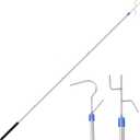 clothes hook pole74-inch adjustable poleSuitable for hanging christmas light pole, closet reacher pole with hook, with hooks hanger polePole hooks made of stainless steel and 2 long hooks