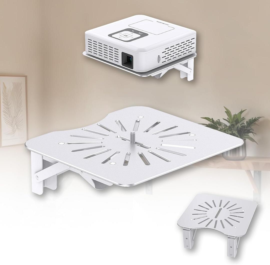 Mini Projector Shelf for Wall/Modem Shelf/Router Shelf/Router Mount/Cable Box Mount, Projector Wall Mount Shelf Aluminum Alloy Max Load Reach up 44lb - White