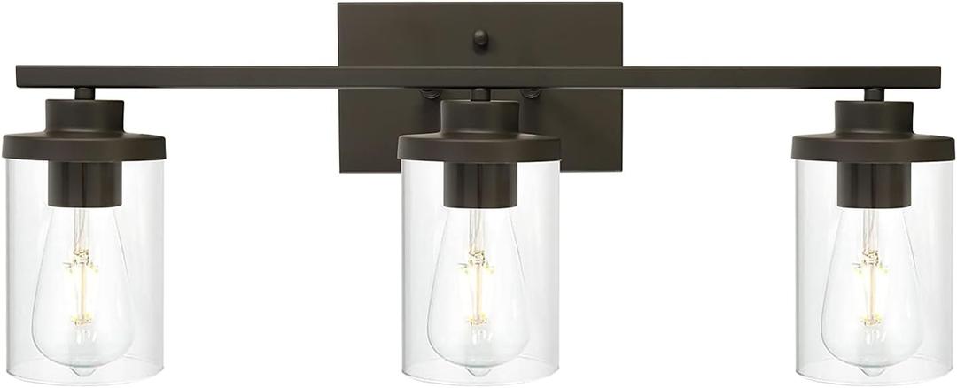 Bathroom Vanity Lighting Farmhouse 3-Light with Clear Glass Shade Oil Rubbed Bronze Finished Industrial Bathroom Sconces Lighting Over Mirror Wall Mount Light Fixture for Living Room Kitchen, 23.6 Inch