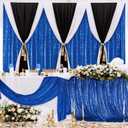 VitalCozy 4 Panels Backdrop Curtains 2 Pcs 4 x 10 ft Sequin Glitter 2 Pcs 7 x 10 ft Chiffon Photo Background Curtains for Graduation Wedding Birthday Party Decorations(Black, Royal Blue)