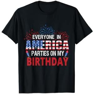 4th of July Birthday Gifts Funny Bday Born on 4th of July T-Shirt, L