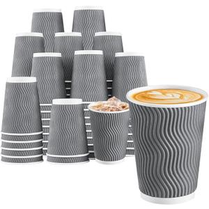 Lamosi 500 Count 8 oz Insulated Coffee Cups, Disposable Paper Cups No Lids | Corrugated Ripple Wall Design for Hot Beverage, Office, Hotel, Catering, Events, Cafe Bar Use (Grey) (EXP 02/04/26)