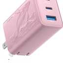 65W GaN Fast Charger Block, 3-Port Wall Charger,USB Charger Block Multiple Ports Compatible with iPhone 16/15 Series, Galaxy S25/S24 Ultra, and Travel Charger for Multiple Devices(Pink)