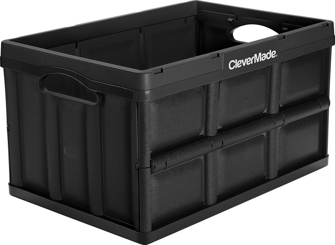 CleverMade Collapsible Storage Bins, 46L 1 Pack, 75 lb Stackable, Obsidian