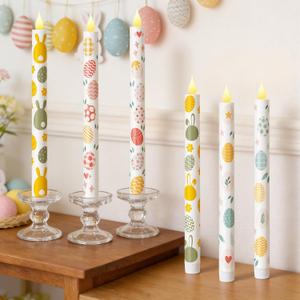 Honoson 6 Pcs Easter Flameless Taper Candles 10.6 Inch Colorful Egg Bunny Candles Battery Operated LED Candlesticks for Easter Dinner Table Home Party Decor