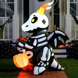Joiedomi 5 FT Tall Halloween Inflatables Outdoor Decorations, Blow Ups Skeleton Halloween Decor Inflatable Skeleton Dragon with Build-in LEDs for Outside Yard Decorations