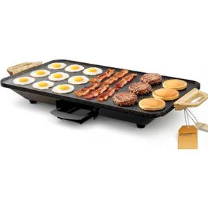 CookSimple Everyday 20"x12" Electric Griddle–1700W Nonstick ILAG Granite Surface, Large Flat Design, Perfect for Family Meals, Pancakes&Eggs, Fast Even Heating, Easy to Clean, Granite Black