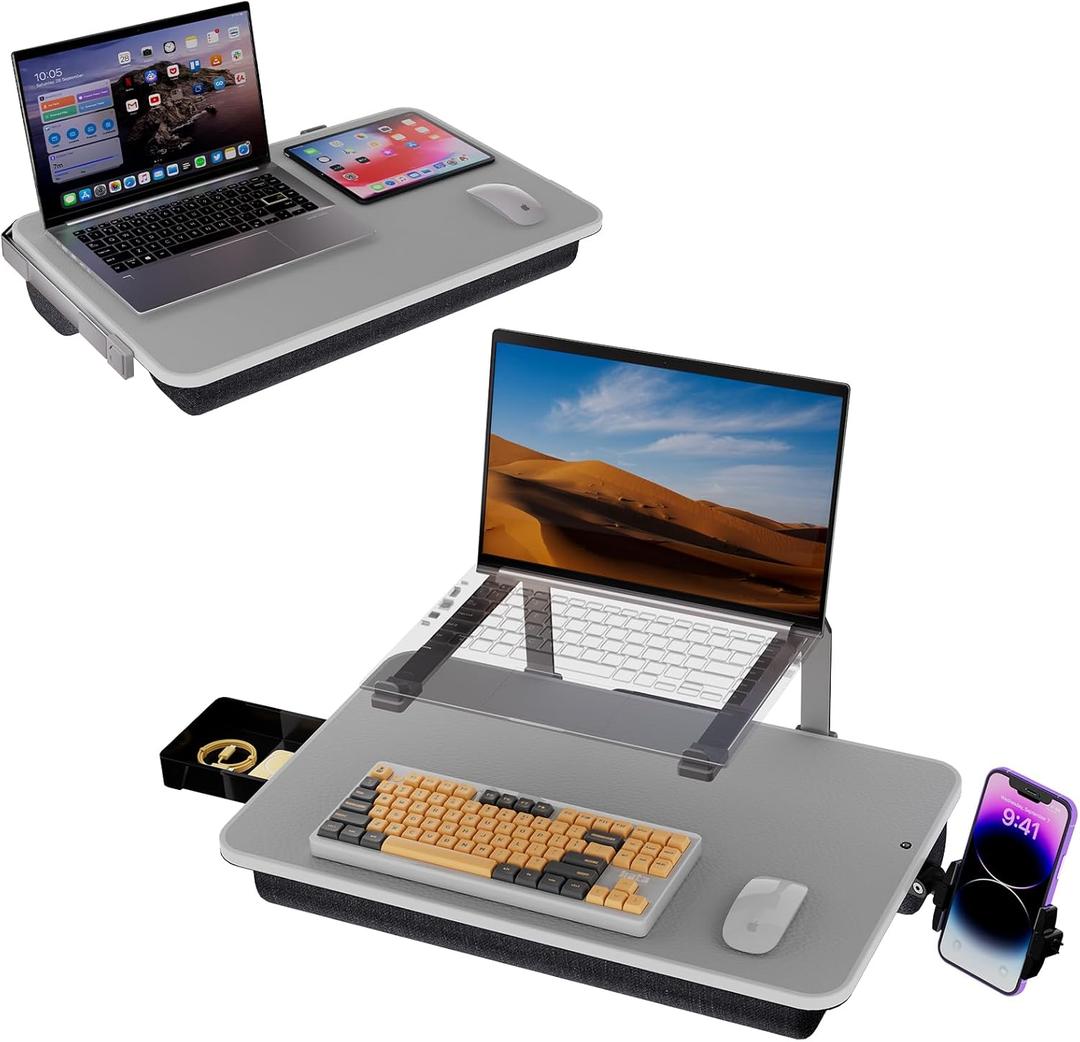 Large Lap Desk for Laptop with Phone Holder, Elevated Laptop Stand for Bed, FIts up to 17" Laptops & MacBook, Lightweight Lap Desks for Adults with Comfortable Cushion for Bed & Couch