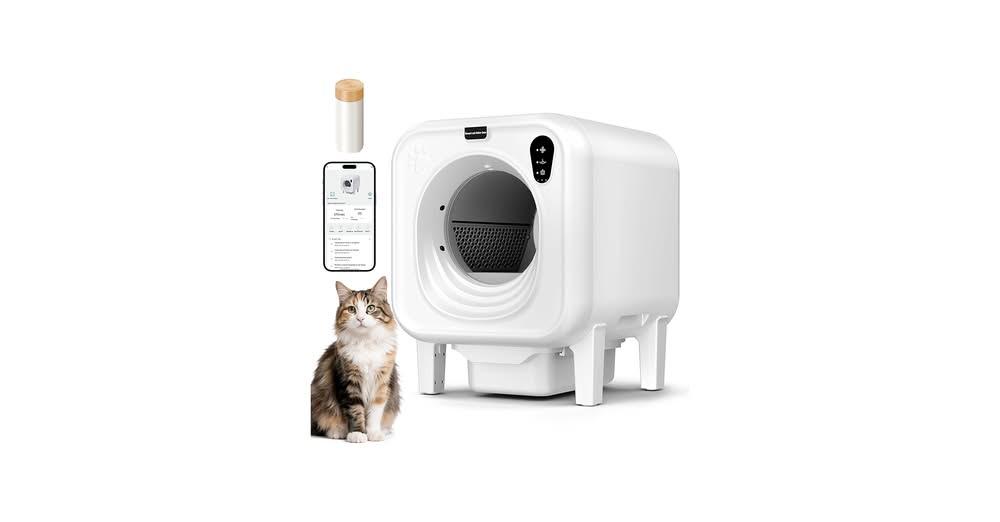 TOPNOTCH GENERAL Self Cleaning Litter Box, Extra Large Automatic Cat Litter Box Self Cleaning for Multiple Cats, App Control, Safety Protection, Ultra-Quiet,Includes Trash Bags,White