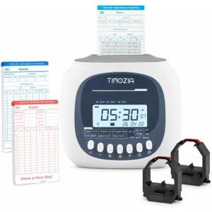 Time Clock for Employees Small Business, 6 U.S. Time Zones, Automatic Daylight Saving & Auto Time Update, Punch Card Time Recorder with 6 Punches Per Day-50 Time Cards and 2 Ribbons