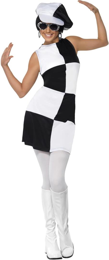 Smiffys Women's S-US Size 6-8 60s Party Girl Costume, Black & White