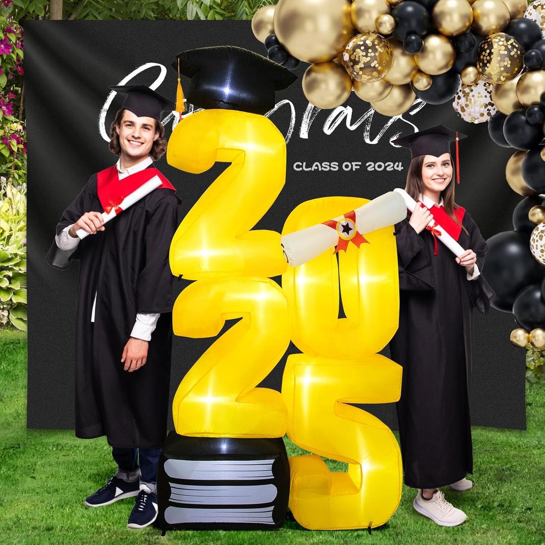 6.0 FT Inflatable Graduation Decorations Class of 2025 - Blow Up 2025 Light Up Marquee Numbers - Yard Sign for Congrats Graduation Party Decorations College High School Kindergarten Preschool (Gold)